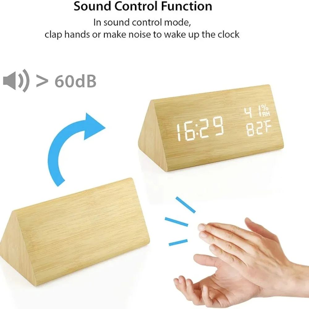 Wooden LED Digital Alarm Clock BROWN - Picture 3 of 8